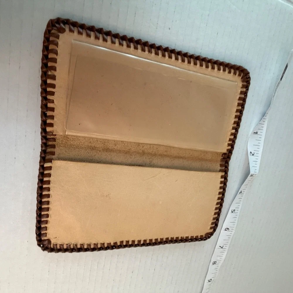 Vintage Hand Tooled Leather Checkbook Cover Floral Ferns Bi-Fold Wallet